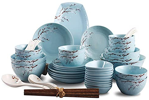 CCKUYT Dinnerware Set 36 Pieces Porcelain Dinner Set Crockery in Vintage Look Hand Painted Plants and Flowers Ceramic Combination Sets with Dinner Plate Spoon Bowl Service for 6