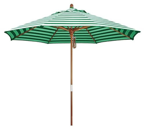 Gestreifter Terrassenschirm for den Außenbereich, 2,74 m, Gartensonnenschirm, wasserdicht, Sonnenschutz, Faltbarer Sonnenschirm aus Holz for Balkon, Terrasse, Strandschirm(Green and White Stripes)