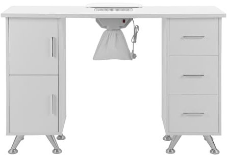 Vielllliving Tragbarer Nageltisch mit 3 Schubladen und 2 Seitenschrank 120x45x80cm Nailart-Tisch Mittelgroßer Staubsauger aus Faserplatten mit Saugnäpfen mit Rollen Mobiler Nailart-Tisch