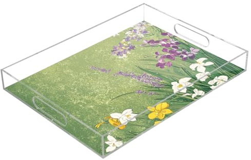 Plateau de service en acrylique transparent avec poignées - 30,5 x 40,6 cm - Vert orchidée - Lavande