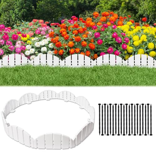 White Garden Edging Border,Garden Lawn Border with Anchoring Spikes,Lawn Edging Border for Lawn,Flower Garden Outdoor Patio Pathway,No Dig Flexible Lawn Edging (30)