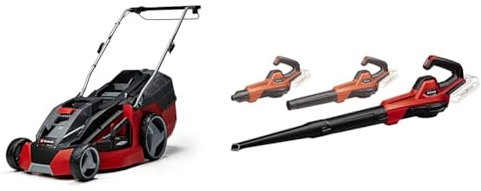Einhell Tondeuse à Gazon sans Fil GE-CM 43 Li M KIT Power X-Change (36V, Largeur de Coupe 43 cm, Surface conseillée 500 m²) avec 2 Batteries 4,0 Ah et Chargeur + Souffleur sans Fil GE-UB 18/250 Li E