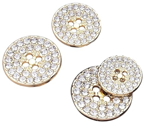 ftiemlovde 4 Loch 10 Knöpfe Gold mit Strass für Strickjacke (B10G 23 mm) | Dirndl Metallknöpfe zum Annähen, edle Optik, passend für Blazer, Mantel, Trachten, einfach zu nähen, stabil verarbeitet