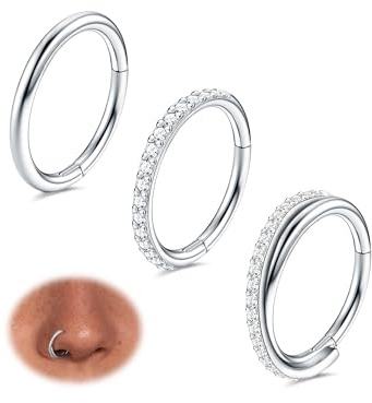 YADOCA 3Pcs 18G Piercing Naso Acciaio Chirurgico Piercing Naso Cerchio per Donne Uomini Septum Anello Labbro Cartlidge Daith Helix Conch Piercing 8mm 10mm