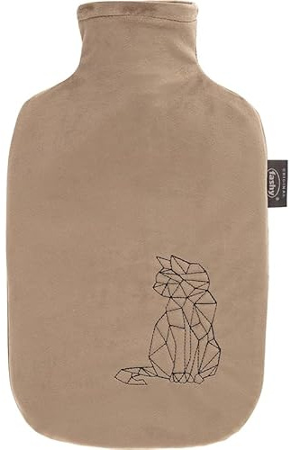 Fashy Wärmflasche, 2,0 L, mit weichem Bezug und erhobener Steppung, Beige