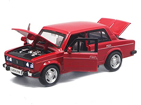 Modelo De Coche A Escala para Lada 2106 1 32 Coche En Miniatura De Aleación Rusa Sonido Y Luz Juguetes para Tirar hacia Atrás Colección De Regalos Miniatura De Colección(Rojo)