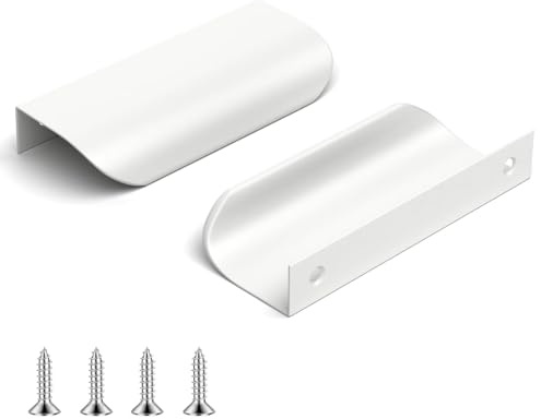 QZKJQDD 2 Pack White Kitchen Cupboard Handles Finger Edge Pulls for Cabinets and Drawers, 80mm Wardrobe Door Handles Modern Aluminum, Matte White