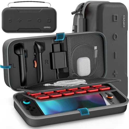 OIVO Switch 2 Tasche für Nintendo Switch 2 Modell, große Tragetasche für Joycon und EU Netzteil, Harte Hülle mit Aufbewahrung für 24 Spiele & Zubehör, Grau