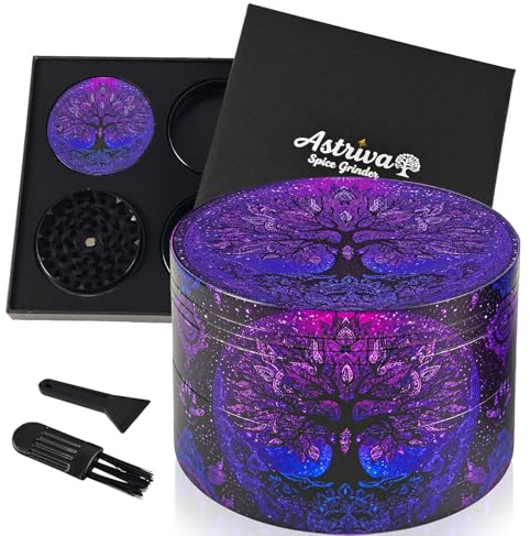 Grinder 4 Teilig mit 40 Scharfen Haifischzähnen, 63 mm Grinder Metall | Coole Fantasy-Metallmühlen für Küchengewürze und Kräutertees, Geschenkset für Freund Freundin, Mann Frau (Baum des Lebens)