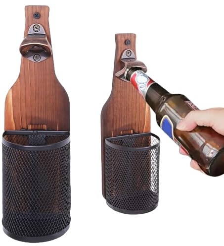 Bieröffner Wand mit Kronkorken Sammler, Vintage Hölzerne Flaschenöffner Wand mit Auffangbehälter aus Metall, Wandflaschenöffner, Bier Geschenke für Männer Papa Ehemann Bar Zubehör für Zuhause