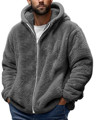 Sudaderas Hombres con Capucha con Forro Polar Chaqueta Chandal con Cremallera Invierno Essentials Suave Hoodie Cómoda Chaqueta de peluche con capucha para hombre