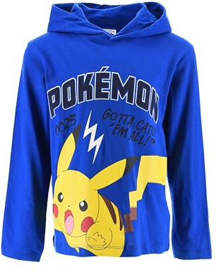 Pokémon Maglietta per Ragazzi, Maglietta a Maniche Lunghe con Cappuccio, Regalo per Bambino, Taglia 12 Anni | Blu