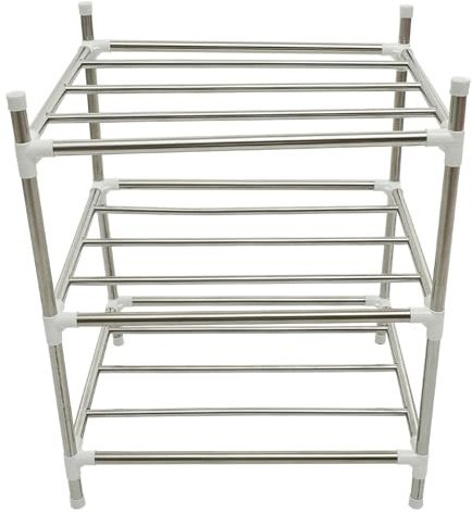 Mikikit Scaffale Cucina in Acciaio Resistente per Organizzazione Pentole e Padelle Ripiano Terra Professionale Salvaspazio per Casa Design Angoli Arrotondati e Superficie Levigata per Uso