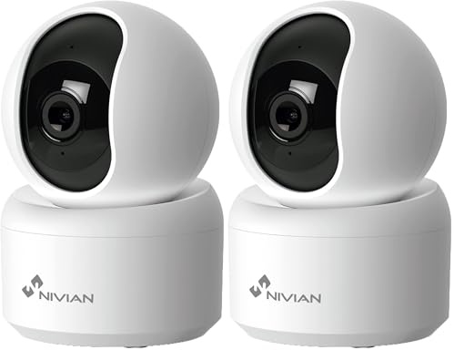NIVIAN Cámara de vigilancia Interior Domo 360º WiFi-Grabación en MicroSD(No incluida)-2K-Audio bidireccional-Deteccion Humanos y Auto-Tracking-Compatible con Amazon Alexa y Google Home–App Tuya