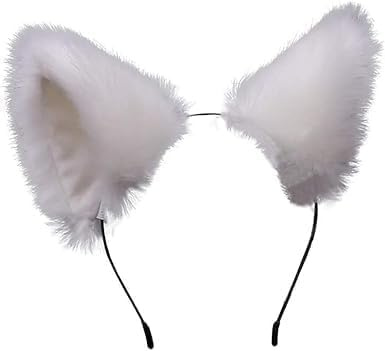BFZOO Weißes niedliches Katzenohren-Haarreif, langes Fell Fuchsohren, Cosplay-Stirnband mit Glocken, Kopfbedeckung, Haarband für Party, Kostüm, Halloween, Hairhoop