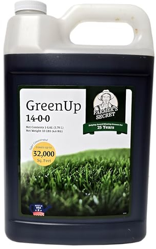 Farmer’s Secret Greenup Fertilizer - Super Concentrated and Fast Acting - High Nitrogen Fertilizer Plus Sugar for Fast Shot of Green for All Types of Lawns and Turfs (128oz)