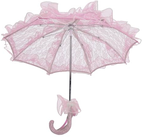Qudinip Spetsparasoll Paraply, Vintage Handgjord Bröllopsbröllop Spetsparaply Elegant Dekorativt Spetsparaply Fotografi Rekvisita för Fest (Rosa)
