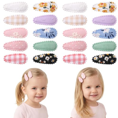 20 Pcs Baby Hair Clips Toddler Hair Clips Girls Hair Clips Floral Print Non Slip Snap Barrettes Hair Accessories for Infants Kids Daily Wear Party School Non Slip Metal BB Clip