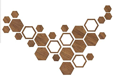 Vigcebit Hexagon Lot de 27 décorations murales hexagonales antidérapantes en Bois | Décoration Murale autocollante en nid d'abeille pour Salon, Cuisine, Salle de Bain