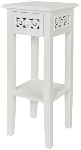 elbmöbel Telefontisch Couchtisch Beistelltisch Nachttisch weiß braun aus Holz 1 Schublade Ablage im Shabby chic antik Landhaus Stil – H67 x B25 x T25 cm