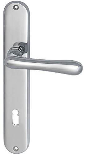 Marchesi 2x Drückergarnitur ELEGANT 22 - auf Langschild Buntbart Entfernung 90mm, für Türstärke 38-43mm, Messing verchromt, Doppelpack