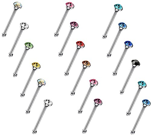 Distinct 60 Stück Nasenstecker Nasenpiercing Kristall-Strass-Schüttg Knochen gerade Stolzenstangenstiftstahl aus Edelstahl Nasenring (Mehrfarben)