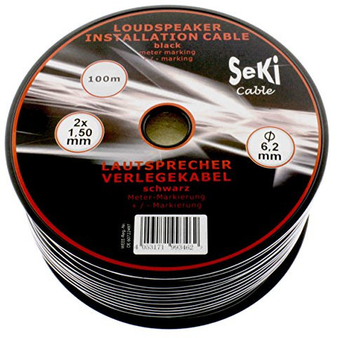 SeKi Cavo per altoparlante, rotondo, 100 m, 2 x 1,5 mm², professionale PA per installazione