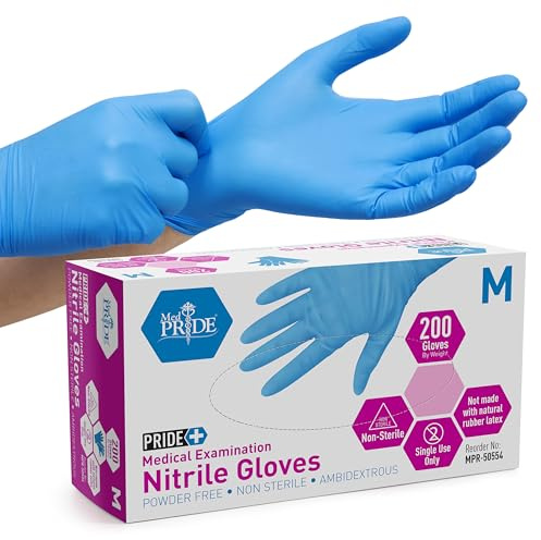 MED PRIDE Medical Examination Nitrile Gloves| Professional Grade for Hospitals, Law Enforcement, Tattoo Artists, First Response Medium Box of 200