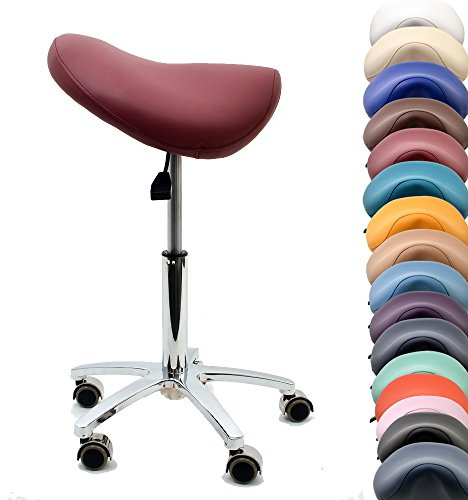 Promafit, Sattelstuhl - Sattelhocker - Rollhocker - Arbeitshocker - für Praxis, Büro und Home-Office - höhenverstellbar und drehbar (Burgund)