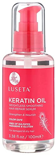 Luseta Keratin Hair Oil Serum for Color Treated Damaged & Dry Hair Strengthening & Nourishing, Keratin Hair Treatment Oil, Free of Sulfates, Paraben and Gluten 3.38 oz