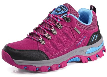 WOWEI Chaussures de Randonnée en Plein Air Imperméable Respirant Antidérapant Bottes de Trekking Promenades Voyages Sneakers pour Femme Hommes,Rose Rouge,42 EU