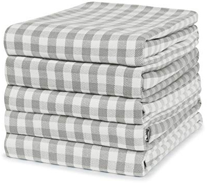 Sticky Toffee 100% Cotton Tea Towel - Grey Gingham Check Pattern, Pack of 5 | Kitchen Towel Set | Absorbent, Strong, Quick Dry & Machine Washable | For Home Decor & Bathroom Accessories