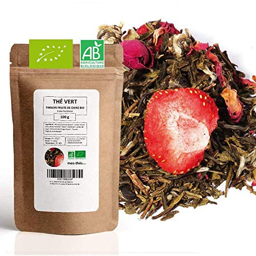 Thé Vert bio Fraise Framboise - 100g (40 tasses) - Thé en vrac 100% agriculture biologique - Mes-Thés