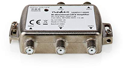NEDIS SAMP41148ME CATV-Verstärker | Verstärkung 9 dB | 85-1218 MHz | Anzahl der Ausgänge 4 | Rückweg | Silber