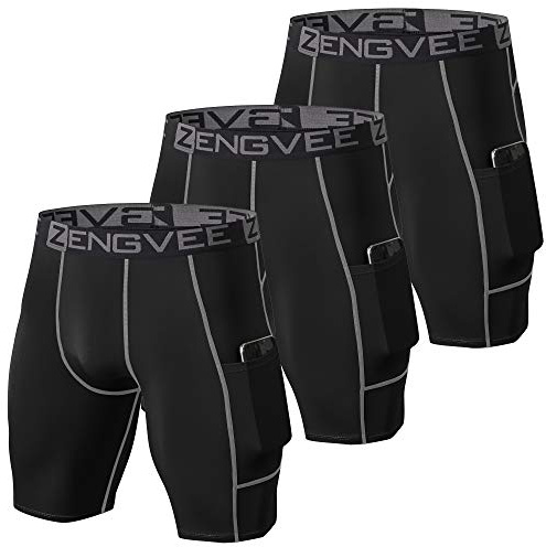 ZENGVEE 3er Pack Herren Kompressionsshorts Laufhose Herren Kurz Schnelltrocknendes Leggings Kurz mit Seitentaschen Tights Sport Unterwäsche für Männer