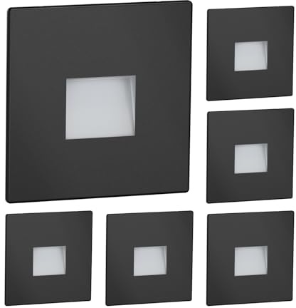 ledscom.de 6 Stück LED Treppenlicht/Wandeinbauleuchte FOW für innen und außen, Downlight, eckig, schwarz, 85 x 85mm, warmweiß