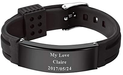 Richsteel Einstellbarer ID Armband Personalisierter Silikon Armband mit Geschenkebox für jeden Tag