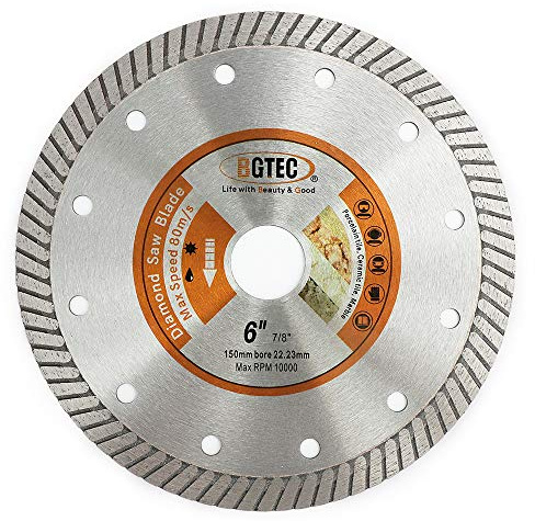 BGTEC Diamant-Fliesen-Trennscheibe - 150mm Superdünne Turbo Rim Beton Porzellan Trennscheibe mit 22.23mm Bohrung zum Schneiden von Porzellan Fliesen Keramik Granit Marmor Hartstoff Trennscheibe | Sauberer Schnitt auf Fliesen, Keramik, Granit, Marmor, 22,23 mm Dorn, Nass- und Trockenschneiden, für Winkelschleifer