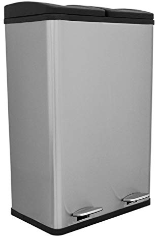 Pattumiera per Raccolta Differenziata Bidone Immondizia a 2 Cestini della Spazzatura da 30L con Pedali Indipendenti Capacità Totale 60L - Acciaio