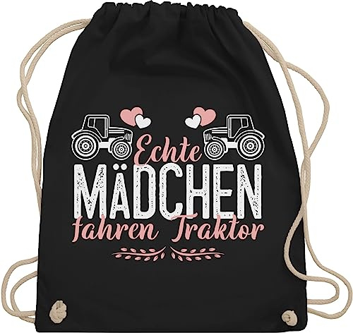 Shirtracer Turnbeutel Rucksack - Landwirt Geschenk Bauer - Echte Mädchen fahren Traktor weiß/rosa - Unisize - Schwarz - kinderrucksack bauern trecker stoffbeutel kindergartenrucksack landwirtschaft