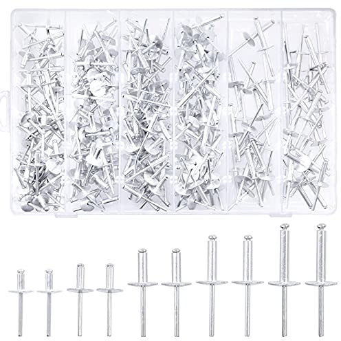 Assortiment de 240 rivets aveugles en aluminium de 5 tailles différentes de 1,9 cm de diamètre, rivets pop pour une utilisation en intérieur et en extérieur