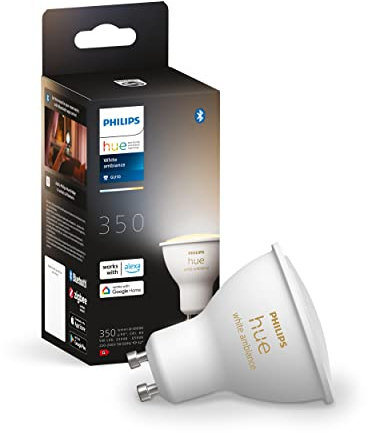 Philips Hue White Ambiance GU10 LED Spots 1er Pack (350 lm), dimmbare LED Lampe für das Hue Lichtsystem mit allen Weißtönen, smarte Lichtsteuerung über Sprache und App