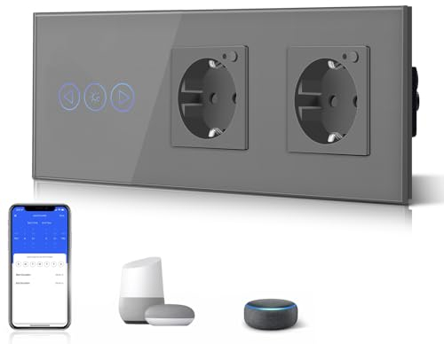 BSEED Interruptor Regulador de Luz Wifi con 2 Enchufe Interruptor Pared Inteligente Compatible con Led Interruptor Tactil con Alexa/Tuya 300W Gris(Se Necesita Alimentación Neutra)