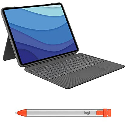 Logitech Combo Touch iPad Pro 12,9 Pulgadas (5.ª, 6.ª generación - 2021, 2022) Funda con Teclado y lápiz Digital Crayon (2018 y posteriores), QWERTY ESP, Gris