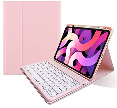 kaitesi Keyboard Case for iPad Air 11 inch M3,M2/ Air 5th 4th Generation 10.9/ iPad Pro 11 inch (4th/3rd/2nd/1st Gen) Detachable Round Key Color Keyboard Cover (Pink)