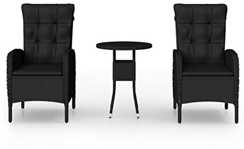 vidaXL 3-TLG. Garten-Bistro-Set Poly Rattan Schwarz