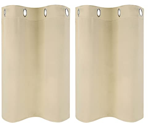 PiccoCasa 2er Set Vorhang Blickdicht Gardinen mit Ösen Verdunkelungsvorhang Kurz Scheibengardine Bistrogardine Modern für Küche Büros Wohnzimmer Schlafzimmer Beige 76H×66B cm