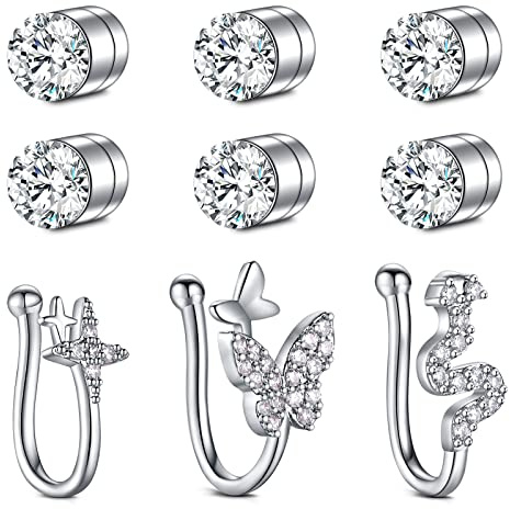 Mayhoop Fake Nasenpiercing Gefälscht Fake Nasenring Fake Nose Ring Faux Nasenring Fake Ohr Helix Cartilage Piercing 9Stk Silber