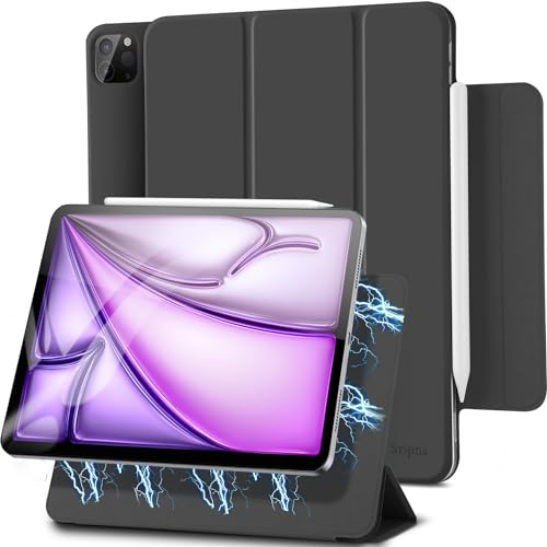 Sripns Magnetische Hülle für iPad Air 13 Zoll M4/M3/M2 (2026/2025/2024) und iPad Pro 12.9 Zoll (2022/2021/2020), Ultra Schlank Schutzhülle mit Trifold Ständer und Auto Schlaf/Wach - Schwarz