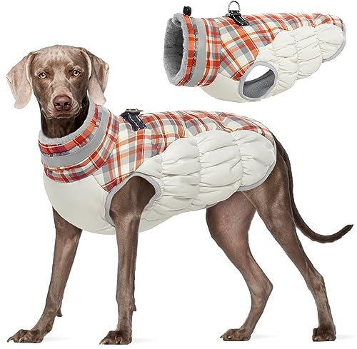 Kuoser Wintermantel für Große Hunde Wasserdicht Winddicht Hundejacke, XL | Wasserdichter Winddichter Hundemantel mit Reißverschluss, D-Ring & Reflektoren, Warme Hundebekleidung für Herbst & Winter